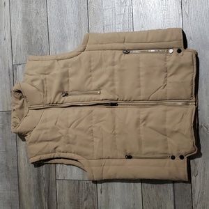 Chrisuno Men's Puffer Vest Casual Stand Collar Quilted Padded Sz M Brown